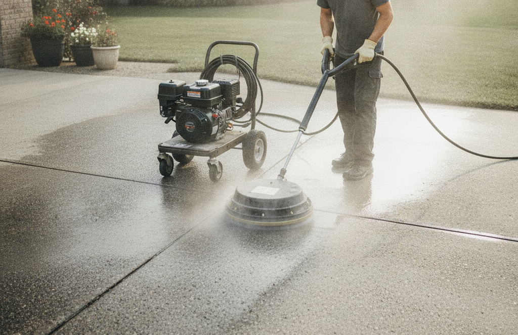 concrete pressure washing using one equipment